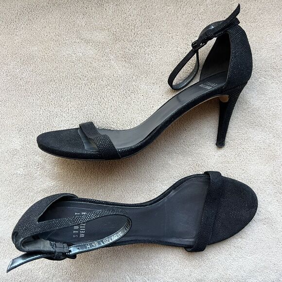 Stuart Weitzman Black Goose Bump Leather Nudist Strappy Heeled Sandals 8.5 M - Picture 2 of 16